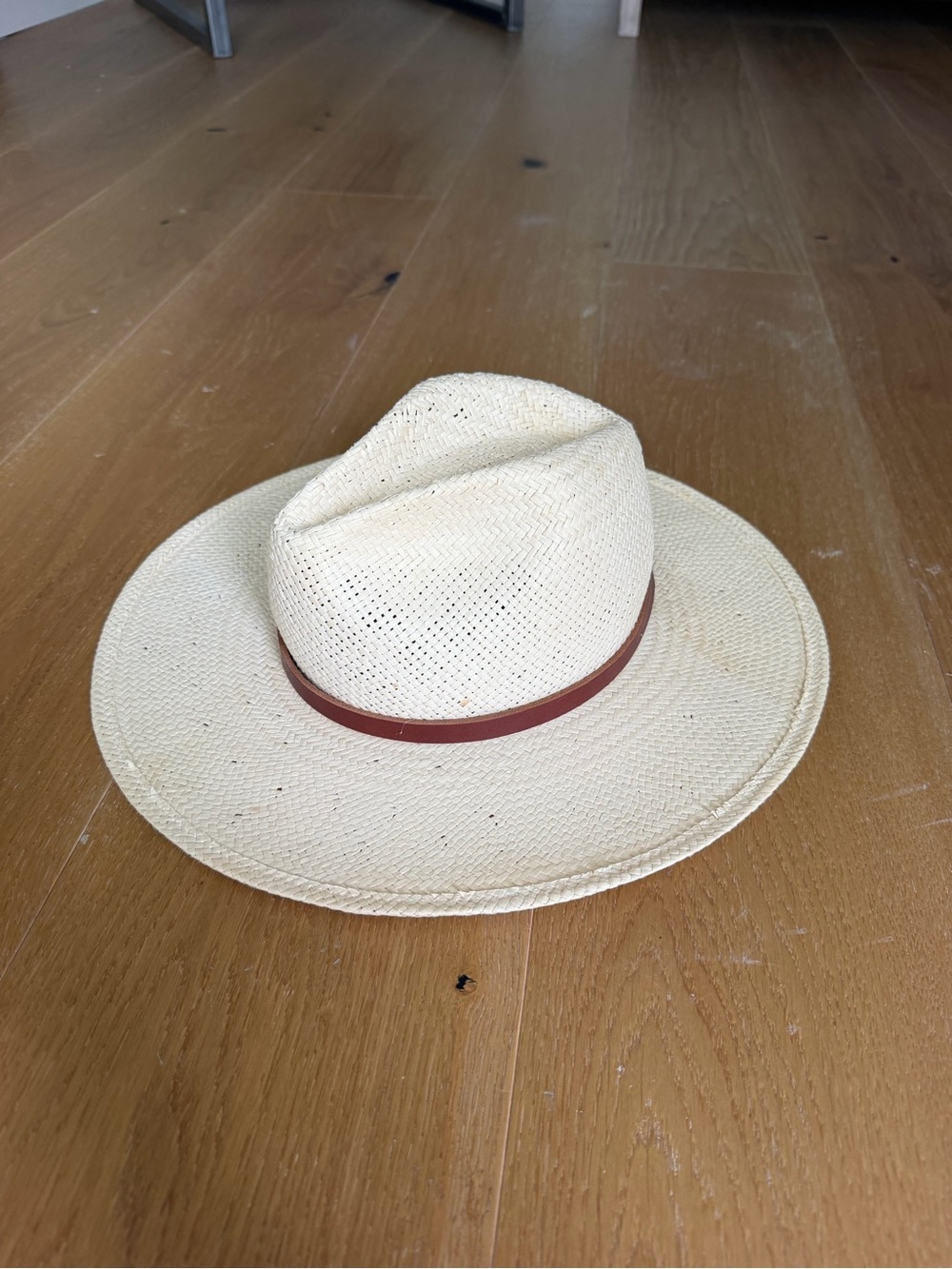 Janessa Leone Cream Straw Fedora with Brown Band